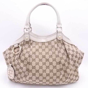 GUCCI Handbag GG Canvas Suki Beige x Off-White Leather Women's 211944