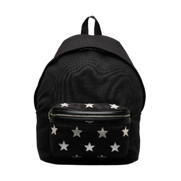 SAINT LAURENT CITY City Star Backpack 360206 Black Silver Canvas Leather Men's