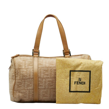 FENDI Zucca Handbag 16327 Beige Wool Leather Women's