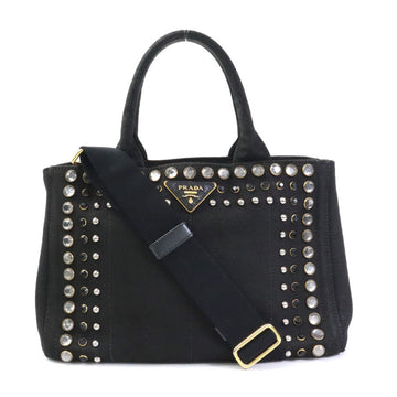 PRADA handbag shoulder bag canapa canvas black ladies