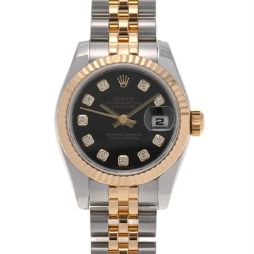 Rolex Datejust 10P Diamond 179173G Women's YG SS Watch Automatic Winding Black Dial