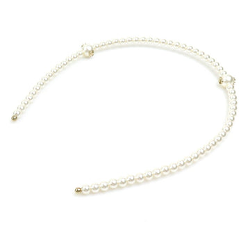 CHANEL Headband Fake Pearl White Ladies