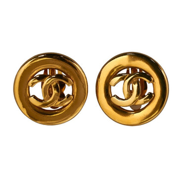 CHANEL Coco Mark Round Earrings Gold Plated Women's