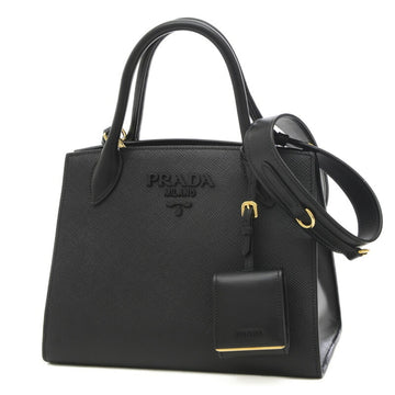 PRADA Monochrome 2WAY Handbag Leather Black 1BA156