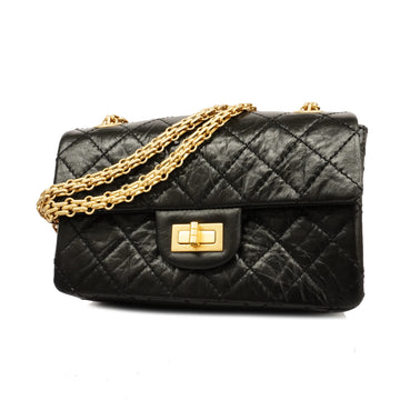CHANELAuth  2.55 W-chain Women's Leather Shoulder Bag Black