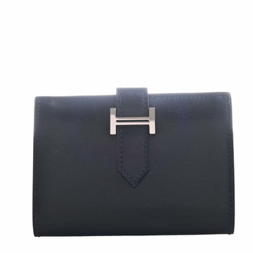 HERMES Box Calf Bearn Bifold Card Case Black Ladies