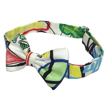 HERMES NOEUD PAPILLON bowtie bow tie choker bracelet MODERNISME TROPICAL tropical modernism BLANC/VERT/JAUNE white silk men's women's