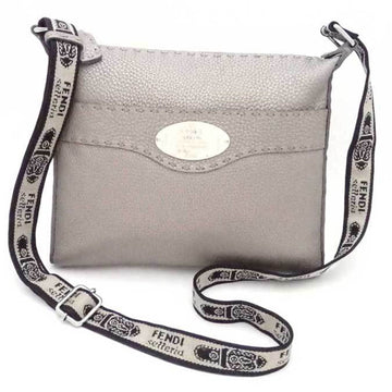 FENDI Crossbody Shoulder Bag Selleria Leather/Canvas Metallic Gray Women's