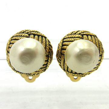 Chanel Earrings Clip Type Gold Color White Classic Ladies Metal Fake Pearl