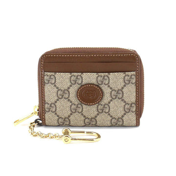 GUCCI GG Supreme Zip Wallet with Key Hook Compact Leather Brown 700691 Gold Hardware