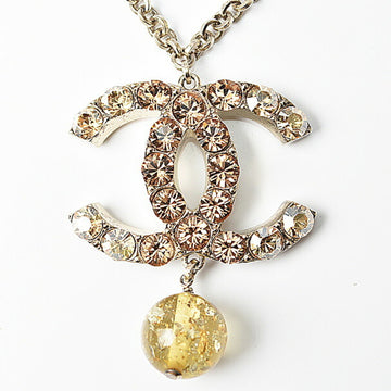 CHANEL necklace pendant bracelet  here mark rhinestone orange gold