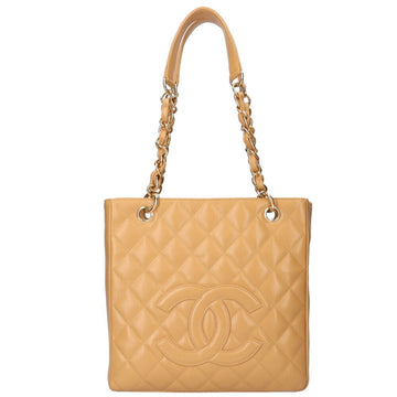 CHANEL PST Chain Tote Shoulder Bag Caviar Skin Beige Ladies