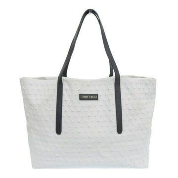 JIMMY CHOO Leather Pimlico Star Embossed Tote Bag White Black