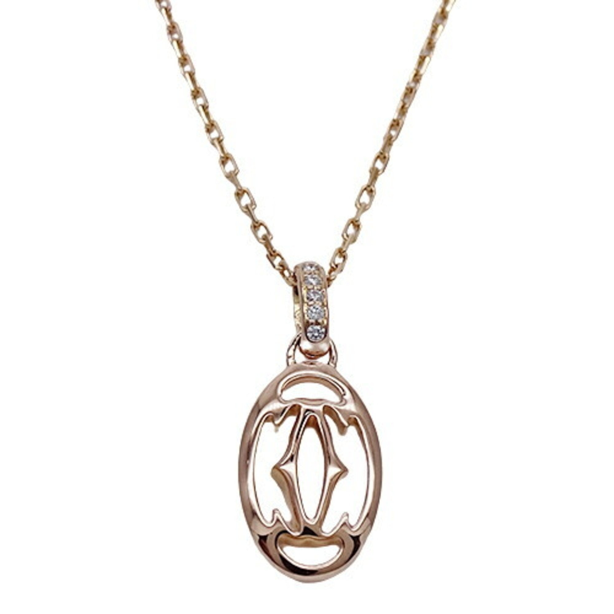 CARTIER Necklace Women s 750PG Diamond Double C Pink Gold Polished