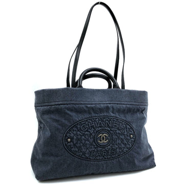 Chanel tote bag shoulder 2Way A93373 leather blue ladies CHANEL