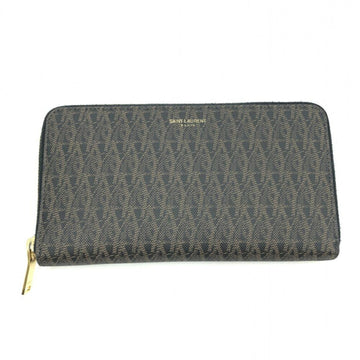 SAINT LAURENT Toile Monogram Round Zip Wallet Brown