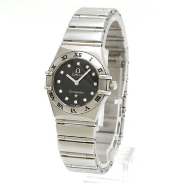 OMEGA Constellation Mini Black Dial 12P Diamond SS Women's QZ Quartz Wristwatch 1562.56
