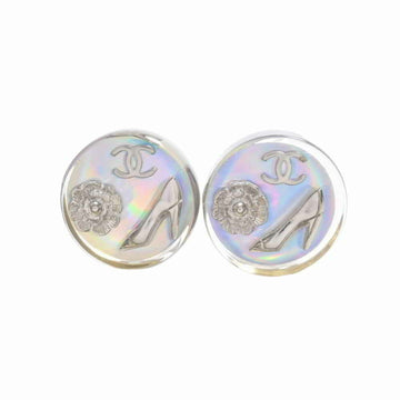 CHANEL heel here mark camellia round earrings clear