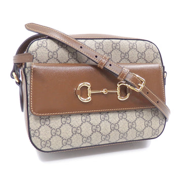 Gucci Shoulder Bag GG Supreme Ladies Beige Ebony PVC Leather 645454 891012 Horsebit 1955