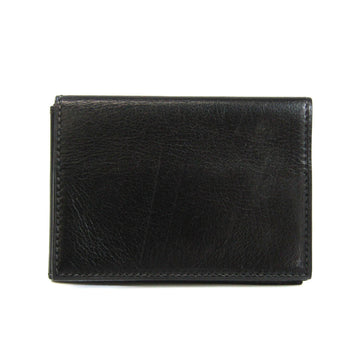 HERMES Folding Leather Card Case Black