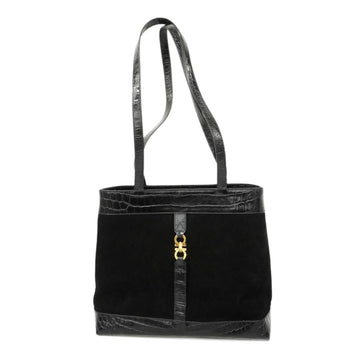 SALVATORE FERRAGAMO Shoulder Bag Gancini Suede Black Ladies