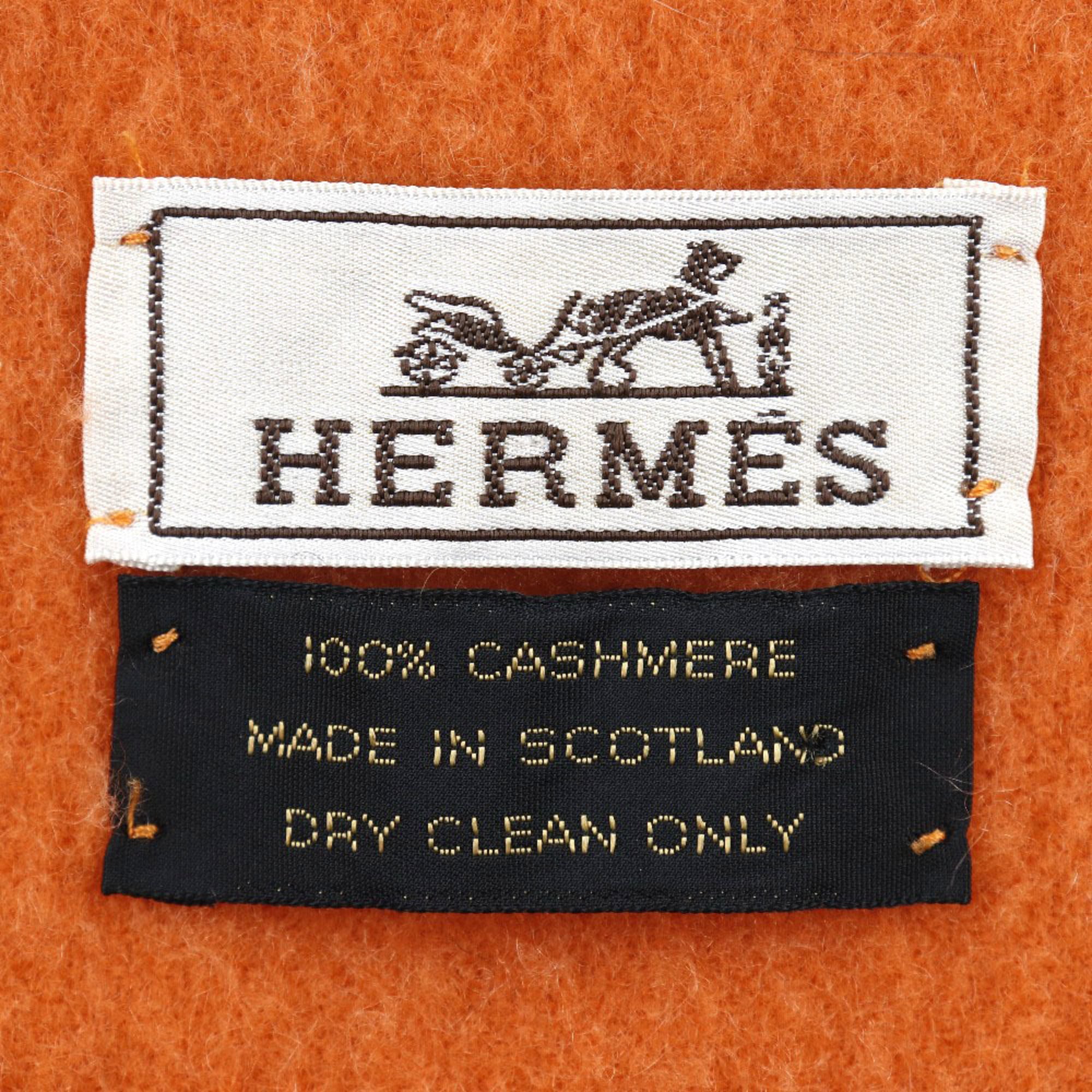 HERMES logo cashmere orange unisex muffler