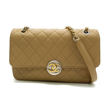 CHANEL Shoulder Bag Beige leather