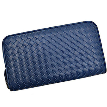 BOTTEGA VENETA BOTTEGAVENETA Round Zipper Long Wallet Intrecciato Leather Navy Men's