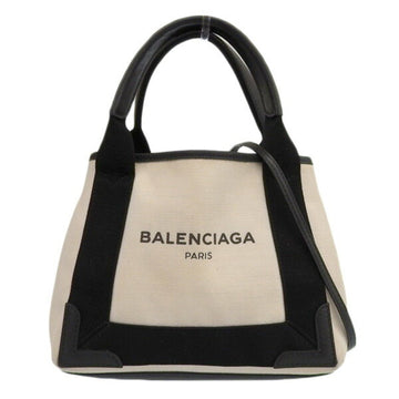 BALENCIAGA Canvas Navy Cabas XS Handbag 390346 Ivory/Black Women's