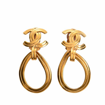 CHANEL Teardrop Coco Mark Earrings Gold Women's