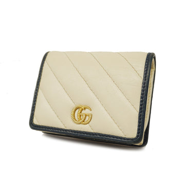 GUCCI[3zb2516]Auth  Bifold Wallet GG Marmont 573811 Leather Ivory/Navy