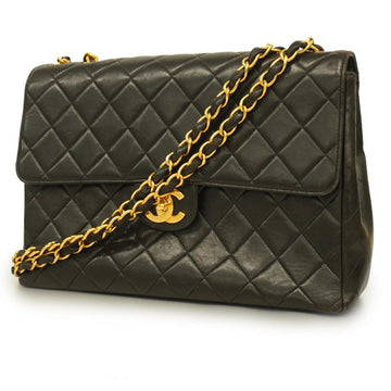 CHANEL Shoulder Bag Matelasse Big W Chain Lambskin Black Gold Hardware Women's