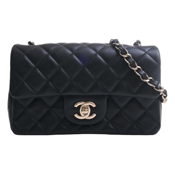 CHANEL Lambskin Matelasse Coco Mark Chain Shoulder Bag Black Ladies