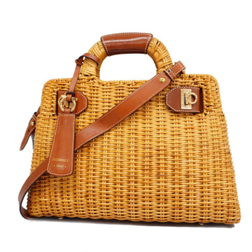 SALVATORE FERRAGAMO Handbag Gancini Rattan Brown Beige Gold Hardware Women's