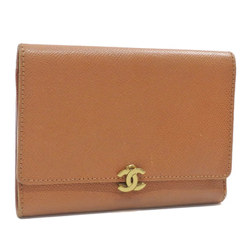 CHANEL tri-fold wallet ladies brown caviar skin leather here mark