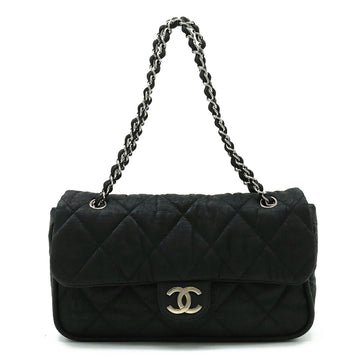 CHANEL Matelasse Coco Mark Chain Shoulder Bag W Double Coated Nylon Black A39078