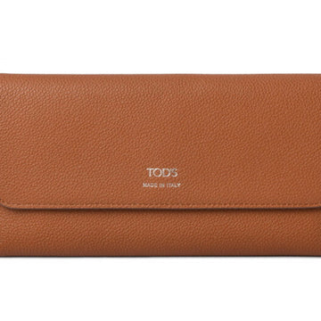 TOD'S wallet tri-fold  long leather brown / orange