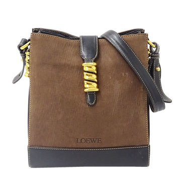 Loewe Bag Women's Shoulder Velazquez Leather Brown Black Slanting