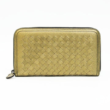 BOTTEGA VENETA Intrecciato Women,Men Leather Long Wallet [bi-fold] Gold