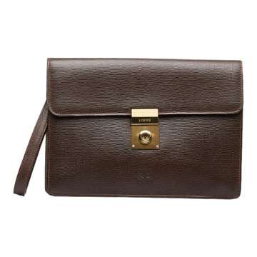 LOEWE Anagram Second Bag Clutch Brown Leather Women's