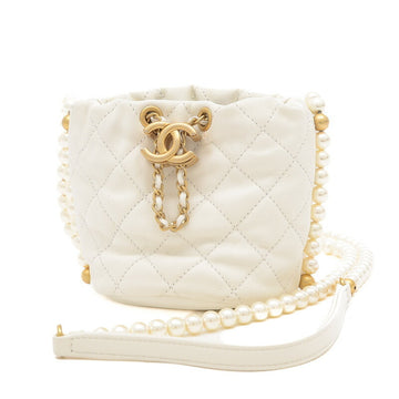 CHANEL Matelasse Pearl Chain Shoulder Bag Mini White AS2529