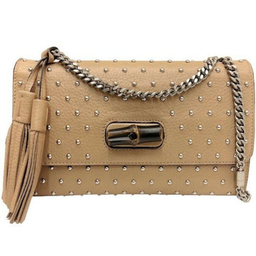 Gucci bamboo studs with fringe chain shoulder bag ladies pink beige leather 387611