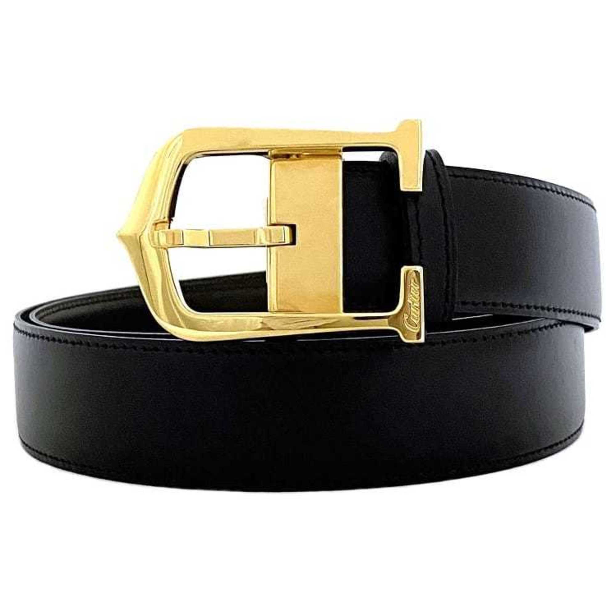 CARTIER Belt Black Brown Gold L5000117 C Buckle Calf Leather GP Long 9