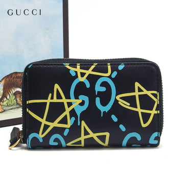 GUCCI ghost coin case round zip black x light blue yellow