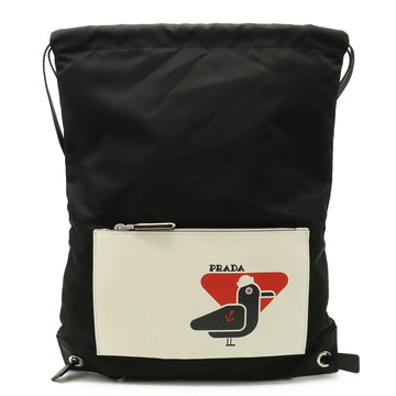 PRADA Backpack Rucksack Seagull Print Nylon Leather NERO Black BIANCO Overseas Outlet Purchased Item 2VZ030