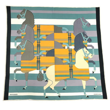 HERMES CARRE FLUIDE 90 JERSEY DE SOIE ROCABAR Rocabar horse pattern NOIR CELADON BO silk jersey scarf muffler stole smooth Carre