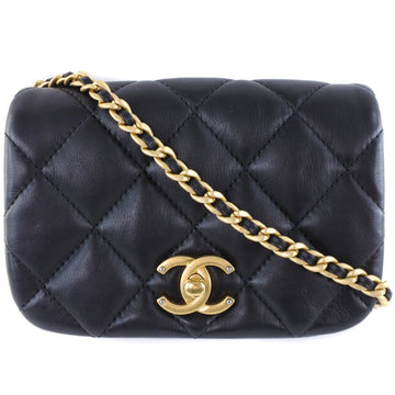 Chanel Chain Shoulder Mini Matelasse 17 Full Flap Lambskin Black Women's Bag