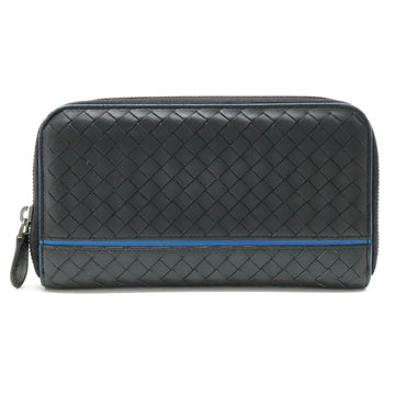 BOTTEGA VENETA Intrecciato Round Long Wallet Leather Black Blue Gray 117046