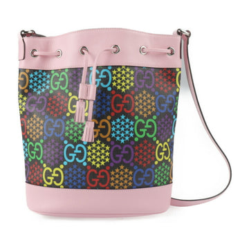 GUCCI GG psychedelic bucket bag shoulder 598149 PVC leather black multicolor pink drawstring