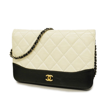 CHANELAuth  Gabriel De Chain Shoulder Lambskin Black,Ivory